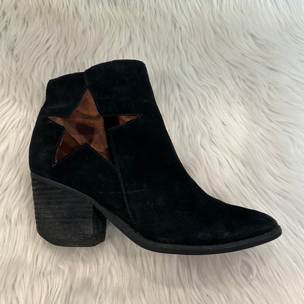 Jeffrey Campbell Nazarova Star Cut Out Ankle Boot Suede Leather Block Heel Black